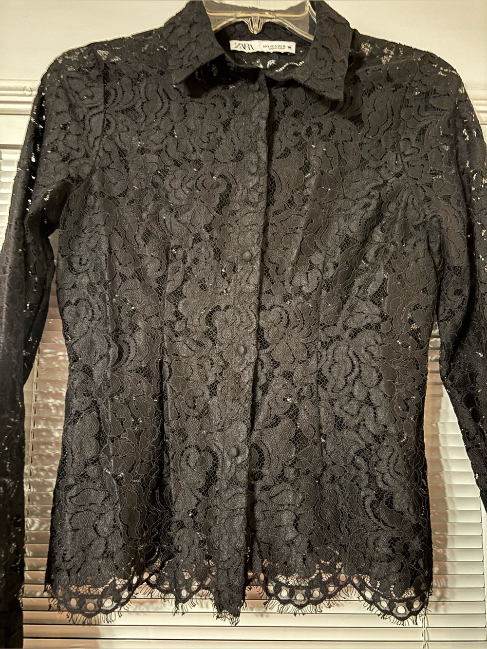 ZARA Black Lace Button-Down Collared Shirt - Picture 9 of 12